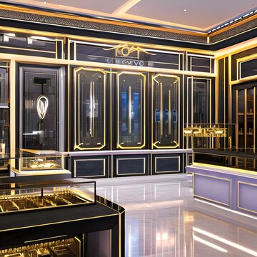 An Art Deco inspired jewelry store with a sleek and modern interior1, Generative AI