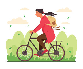 Woman Riding a Bicycle in Public Park