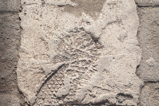 Shoe print relief in concrete texture