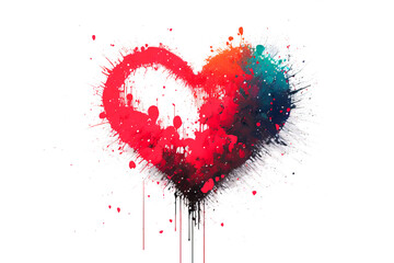Beautiful red and blue paint splash creating a heart shape on a white canvas for St. Valentine's Day, weddings, anniversary or Mothers day. Generative AI