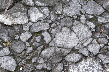 Broken concrete pieces and dirt