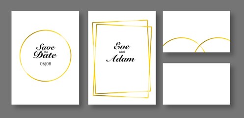 wedding invitation cards tamplate, golden frames, minimalistic 