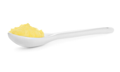 Spoon of Ghee butter isolated on white
