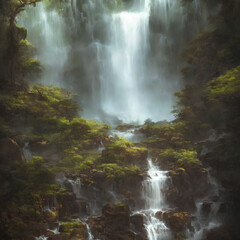 natural landscape of a waterfall full of trees, generated by AI