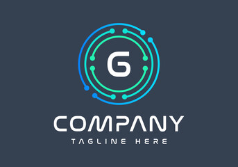 Letter G logotype green and blue colors, Technology, and digital abstract dot connection logo vector.