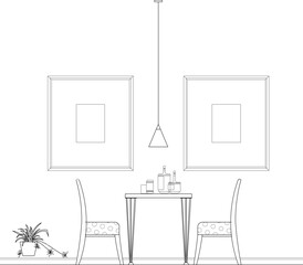 Minimalist dining table interior illustration vector sketch side view