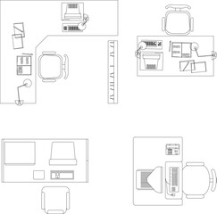 Top view minimalist work desk interior illustration vector sketch