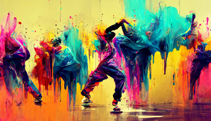 Fototapeta na wymiar colorful art of crazy hip hop dance 8k background