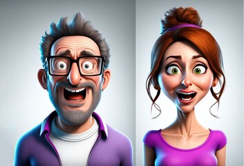 men and women faces and shoulders 3d avatars.  Isolated on White Background