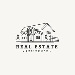 real estate residence vintage logo design with line art style