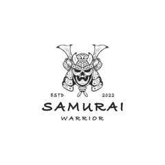 samurai with demon face sketch drawn for vintage logo design
