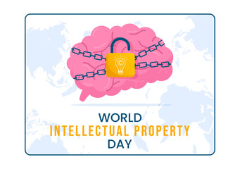 World Intellectual Property Day Illustration with Creativity and Light Bulb Idea for Web Banner or Landing Page in Flat Cartoon Hand Drawn Templates