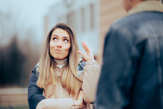 Woman Tired of The Endless Explanations of her Boyfriend. Bored annoyed girlfriend feeling distrustful and patronizing
