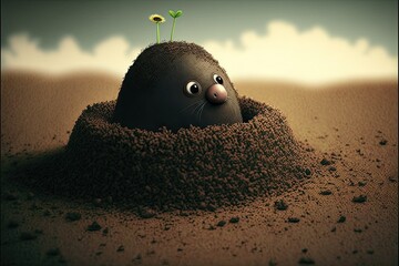 A mole coming out of the soil illustrations, ai art - obrazy, fototapety, plakaty