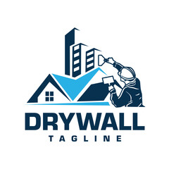 Fototapeta Dry Wall Logo Template. House Improvement Logo Design Template in White Isolated Background obraz