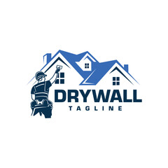 Dry Wall Logo Template. House Improvement Logo Design Template in White Isolated Background