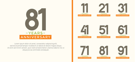 set of anniversary logo style black and orange color on white background for celebration