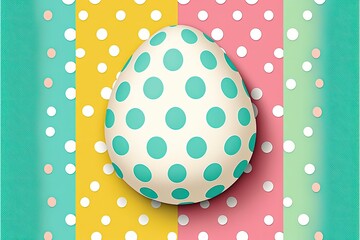 White background with colorful easter eggs with polka dots. Generative AI