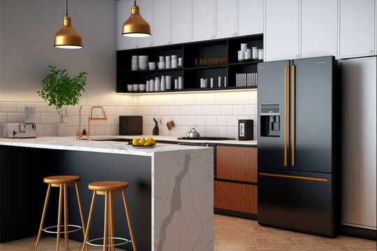 white and black modern kitchen interior, Generative AI
