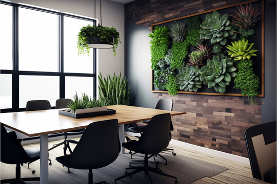 Natural elements - Bring the outdoors in by incorporating plants, succulents, or even a small indoor garden into the office space, Generative AI