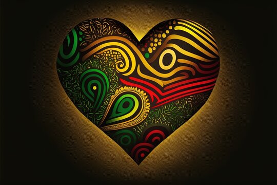 Heart illustration with African patterns and colors, black history month. Generative AI