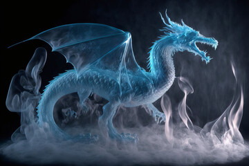 Fototapeta premium Dragon made of ice with cold vapor coming off of it. Mythological creature.