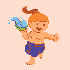 local Thai boy splashing water