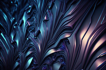 Purple metallic and reflective abstract 3D shapes as a background wallpaper, illustration with shiny tones, generative AI