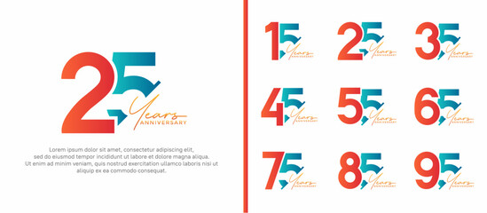 set of anniversary logo style orange and blue color on white background for special moment