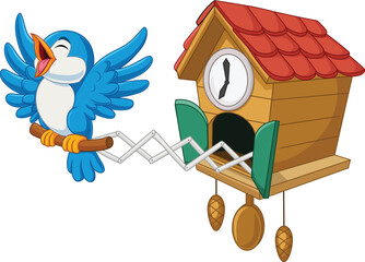 Cuckoo clock with blue bird chirping