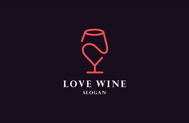 Wine glass love logo design. Icon vector illustration of wine glass with heart symbol.