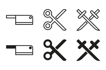 icon illustration set.
knives, scissors and swords.