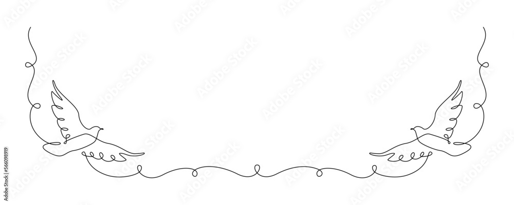 Fototapete One continuous line drawing of flying dove. Bird symbol of peace and freedom in simple linear style. Romantic and love wedding concept. Editable stroke. Doodle outline vector illustration