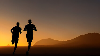 Fototapeta premium men running at night, silhouette, workout, sport, healthy life, Generative AI