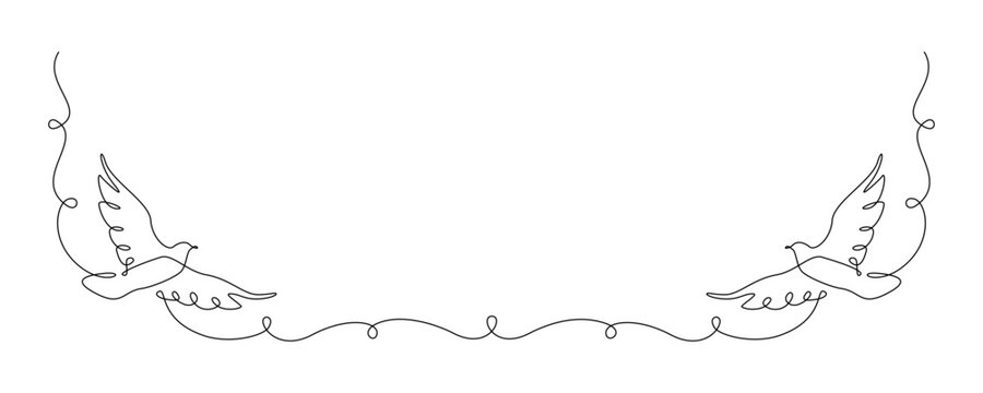 One continuous line drawing of flying dove. Bird symbol of peace and freedom in simple linear style. Romantic and love wedding concept. Editable stroke. Doodle outline vector illustration