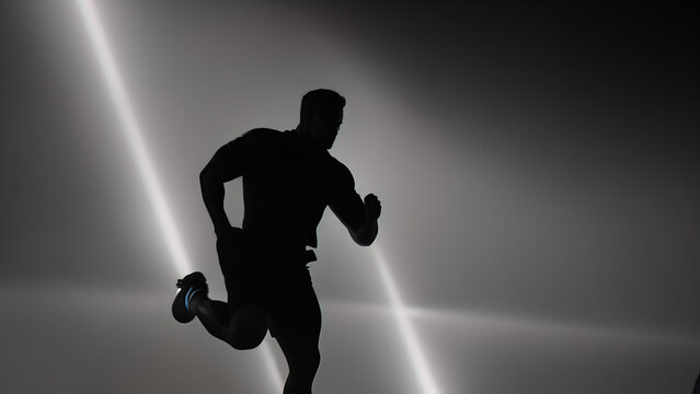 man running at night, silhouette, workout, sport, healthy life, Generative AI