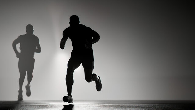 men running at night, silhouette, workout, sport, healthy life, Generative AI