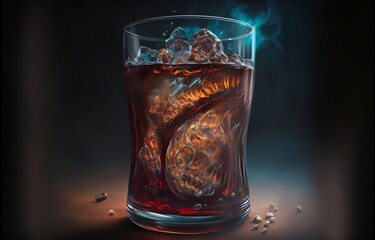 An ice-cold glass of cola with ice
