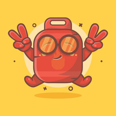cute gas cylinder character mascot with peace sign hand isolated cartoon in flat style design