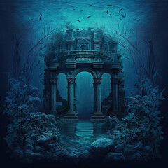 sunken temple in the sea ocean