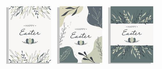 Set of  Easter greeting cards. Floral decorated background for poster, flyer, banner, invitation.