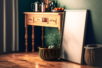 Empty canvas Frame mockup in kitchen room interior background