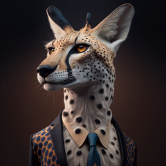 Naklejka premium jaguar leopard portrait elegant abstract suit outfit