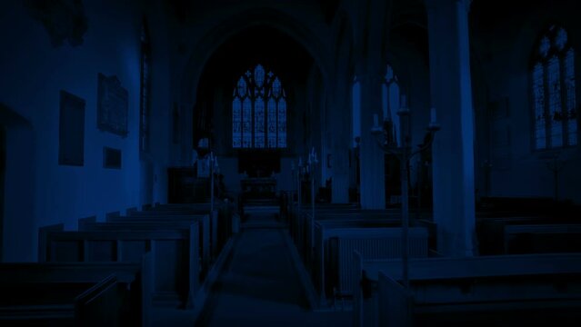 Church Interior At Night Moving Shot