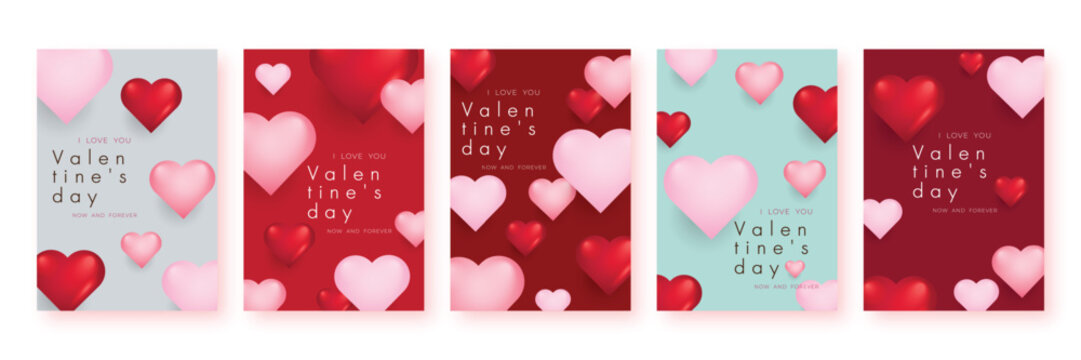 Set of Valentine's day sale poster or banner background. Vector illustration.