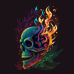colorful skull on fire generative AI