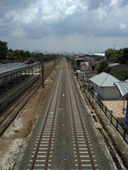 railroad tracks for the commuter line taken from a station