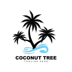 Coconut Tree Logo, Ocean Tree Vector, Design For Templates, Product Branding, Beach Tourism Object Logo