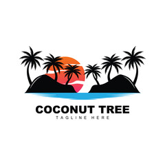 Coconut Tree Logo, Ocean Tree Vector, Design For Templates, Product Branding, Beach Tourism Object Logo