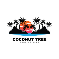 Coconut Tree Logo, Ocean Tree Vector, Design For Templates, Product Branding, Beach Tourism Object Logo